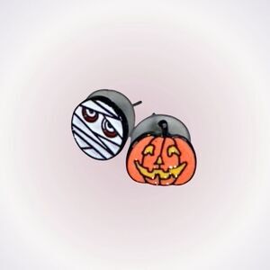 Gothic Halloween Mismatch Earrings - Enchanted Pumpkin and Eerie Mummy Stud Earr
